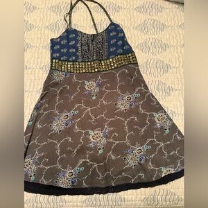 Free People Blue and Black Floral Halter  Dress